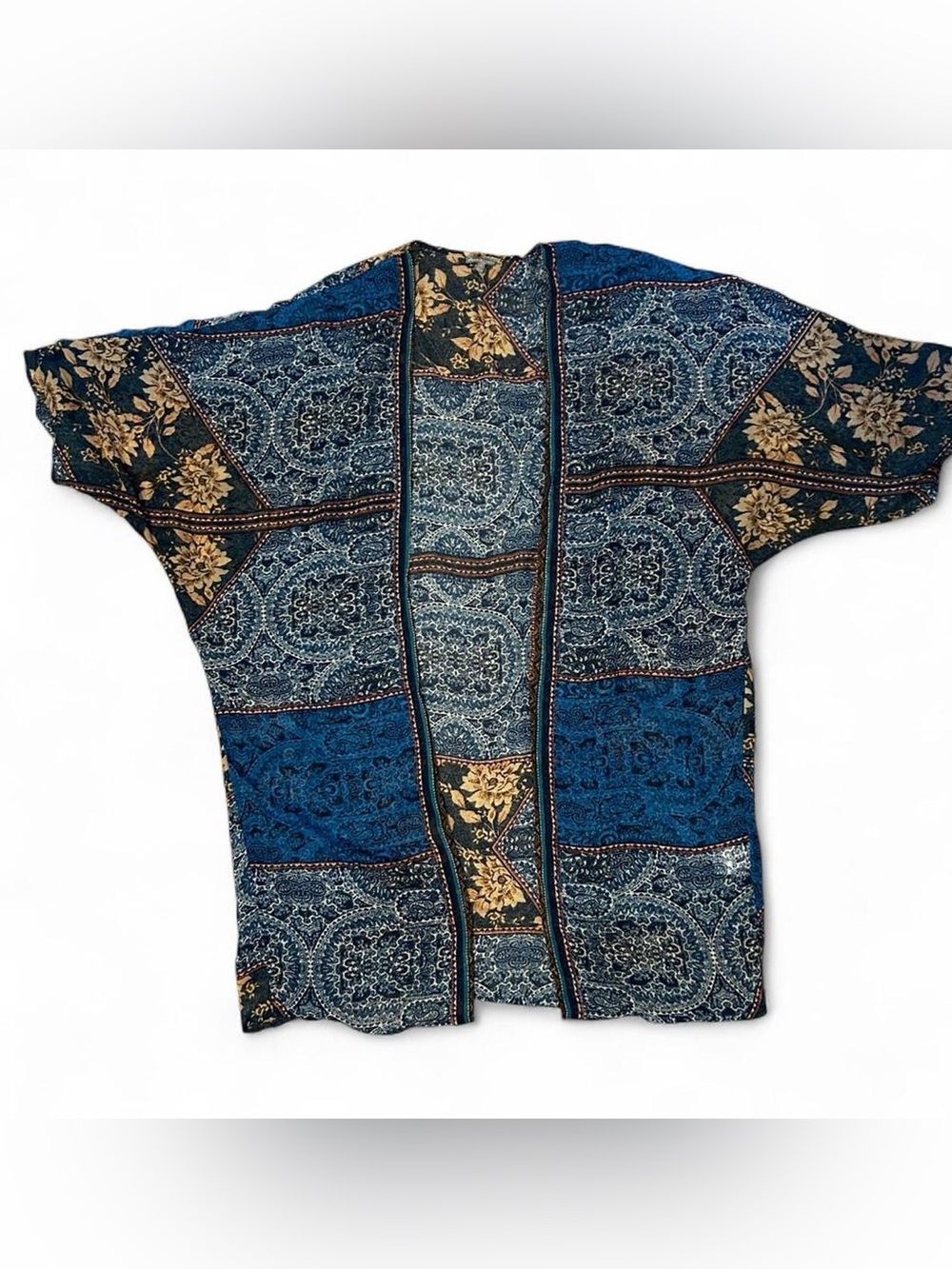 Charlotte Russe Navy Paisley Kimono Womens S Sheer Patchwork Festival Boho
